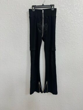 Tordrobes signature u-zip butterfly ribbed flare pants in black Medium